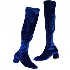 NWT Aquazurra Blue Velvet Over the knee boots
